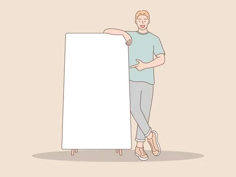 Man with plain sign posing pointing and smiling suitable for promotion Stock Illustration