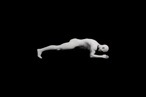 Man in plank pose on black studio background Stock Illustration