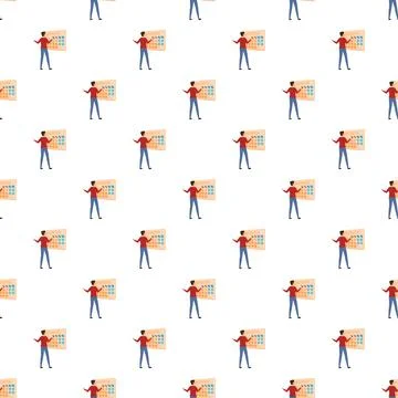 Man planning month schedule with large calendar pattern Stock Illustration