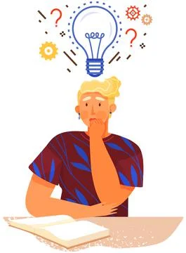 Man plans strategy, solves issues, creates idea. Guy developing creative 스톡 일러스트