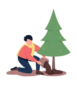 Man planting pine tree semi flat color vector character 스톡 일러스트