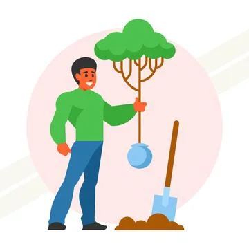 Man-planting-a-tree Stock Illustration