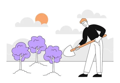 Man plants trees vector simple Stock Illustration