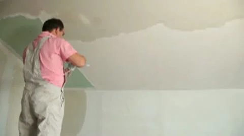 Man Plastering Wall Stock Footage