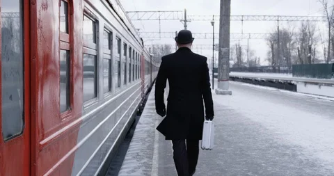 Man on platform station Stock Footage 86510330