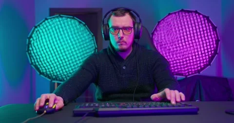 Man Play A Computer Game Stock Footage 273508318