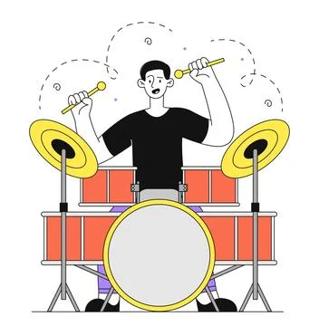 Man play at drums vector linear Stock Illustration