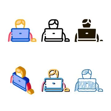 Man play laptop variants icon vector outline Stock Illustration