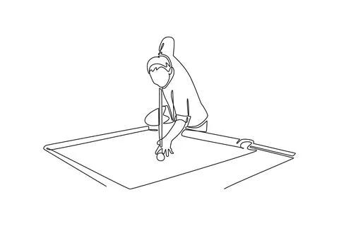 Man player taking a challenging shot in billiards, kneeling to get perfect angle 스톡 일러스트