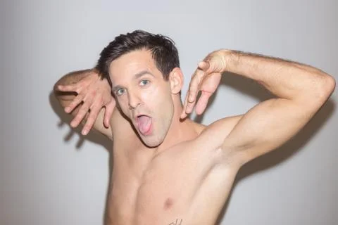 Man playful studio head face Foto stock