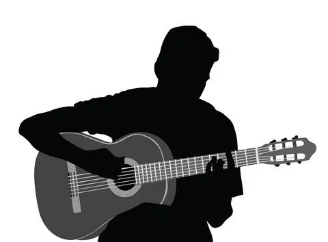Man playing acoustic guitar vector silhouette Stock Illustration