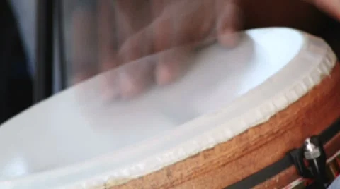 Man playing african drum (conga) - close-up, side Stock Footage 7737724