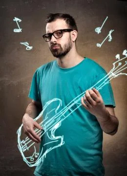 Man playing air guitar Stock Illustration