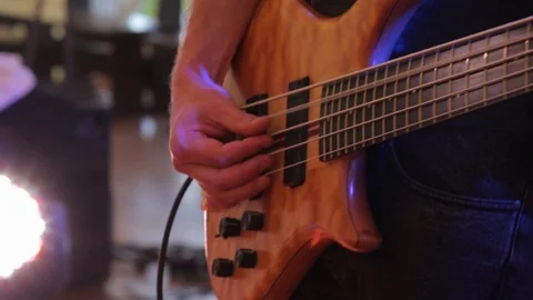Man Playing Bass Closeup Stock Footage 124206553