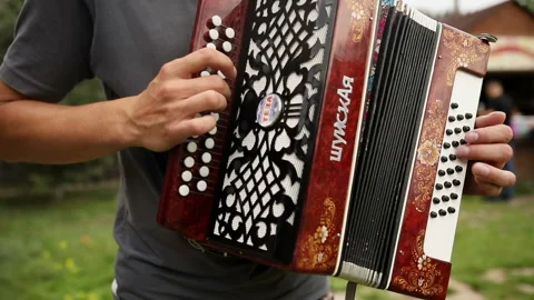 Man is playing a bayan in the park Stock-Footage 93683539
