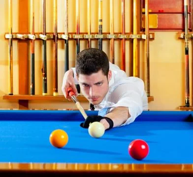 Man playing billiard Stock Photos