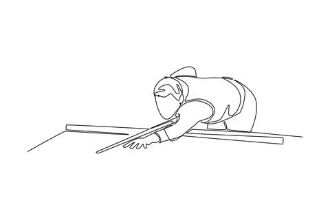 Man playing billiards in low, focused stance, aiming shot on pool table Stock Illustration