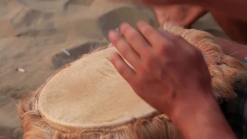 Man playing on a Bongo drum close up. Drums hands, movement, rhythm Stock Footage 73102206