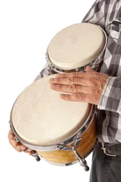 Man playing bongo under the arm Stock Photos