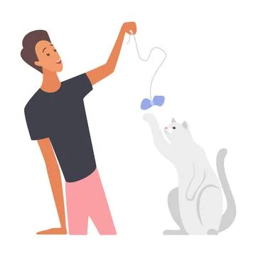 Man Playing with Cat Stock Illustration