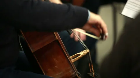 Man playing the cello. Bowed string instrument in the orchestra. Stock Footage 46743455