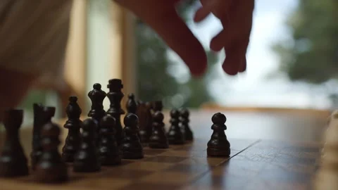 Man Playing Chess, Moving A Pawn - Close Up Stock Footage 320888643
