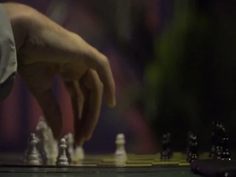 Man-playing-chess-slowmotion-move Stock Footage 78610002