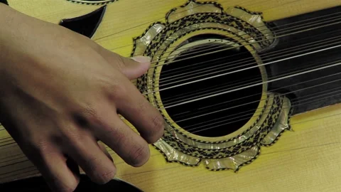 A Man Playing A Chilean Stringed Instrument Called "Guitarron". Close Up. Stock Footage 271609634