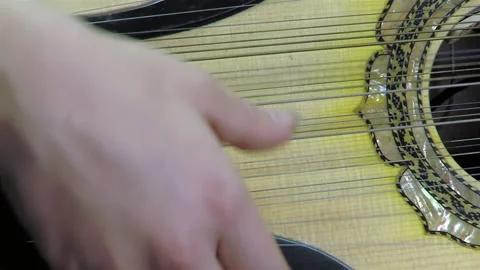 A Man Playing A Chilean Stringed Instrument Called "Guitarron". Close Up. Stock Footage 271609646