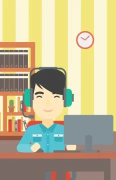 Man playing computer game vector illustration Illustrazione stock