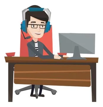 Man playing computer game vector illustration 库存插图