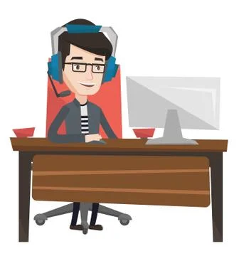 Man playing computer game vector illustration Illustrazione stock