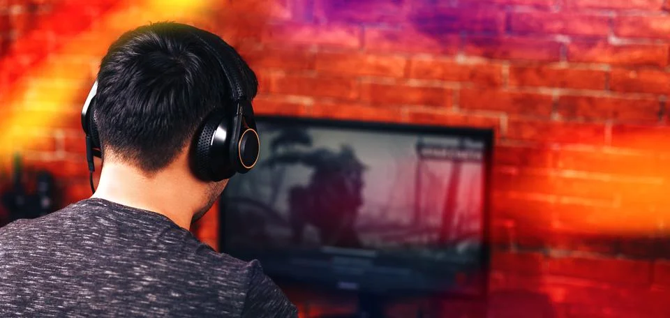 Man playing computer. Stock Photos