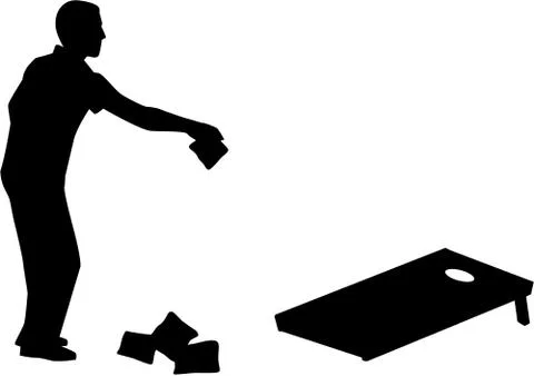 Man playing Cornhole game silhouette Stock Illustration