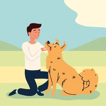 Man playing with a dog Stock Illustration