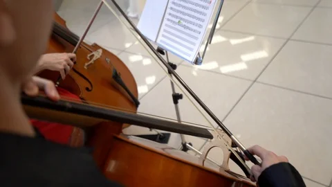 A man playing the double bass/cello 스톡 동영상 105348422