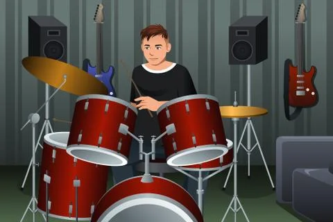 Man Playing Drum Stock Illustration