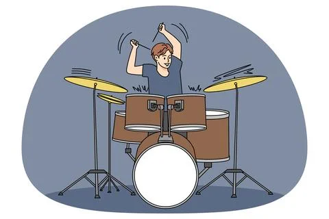 Man playing on drum with sticks Stock Illustration