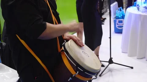 Man playing on Drumming Djembe. Close up. Playing live jazz concerts. Stock Footage 235543323