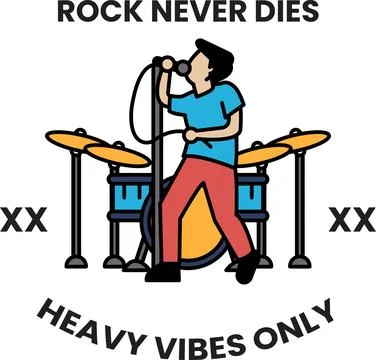 A man is playing drums and singing with a microphone in the style of sign i.. Illustration