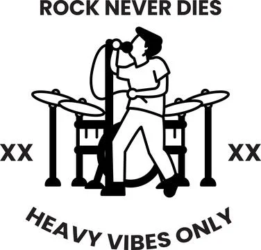 A man is playing drums and singing with a microphone in the style of sign i.. Illustration
