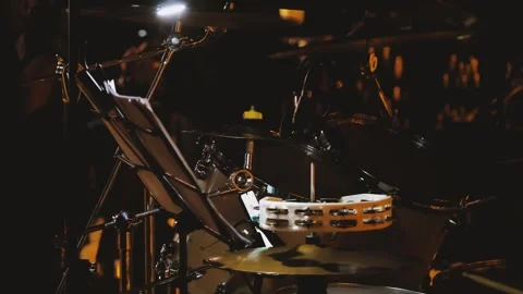 A man playing drums at a classical music concert. Close-up of drum equipment Stock Footage 274822693