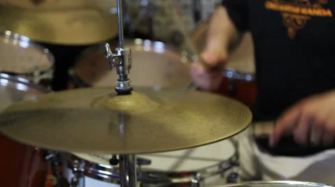 Man playing drums, close up of hi hat cymbals Stock Footage 33443969