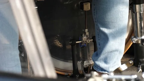 Man Playing Drums Close Up on Kick Drum During Concert Slow Motion Stock Footage 79477628