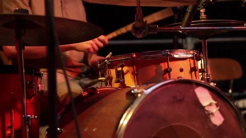 Man playing drums on concert close up view Stock Footage 70367494