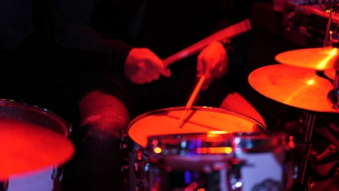 Man playing the drums during a concert, no faces show. Stock Footage 233166754
