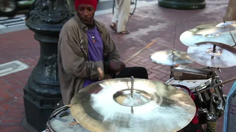 Man playing drums on street Stock Footage 42897153