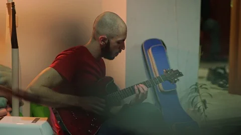Man Playing Electric Guitar Stock Footage 125701641