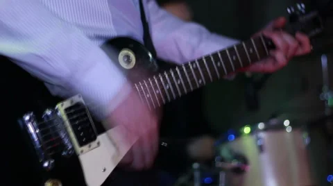 Man playing electric guitar in pub Stock Footage 58164265