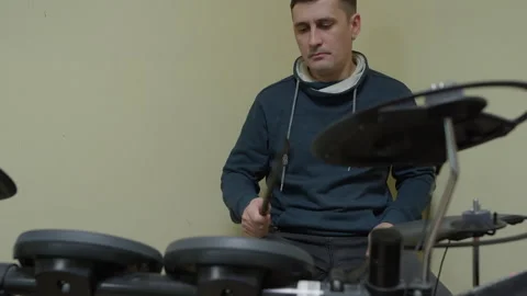 Man Playing Electronic Drums at Home Video stock 330095406